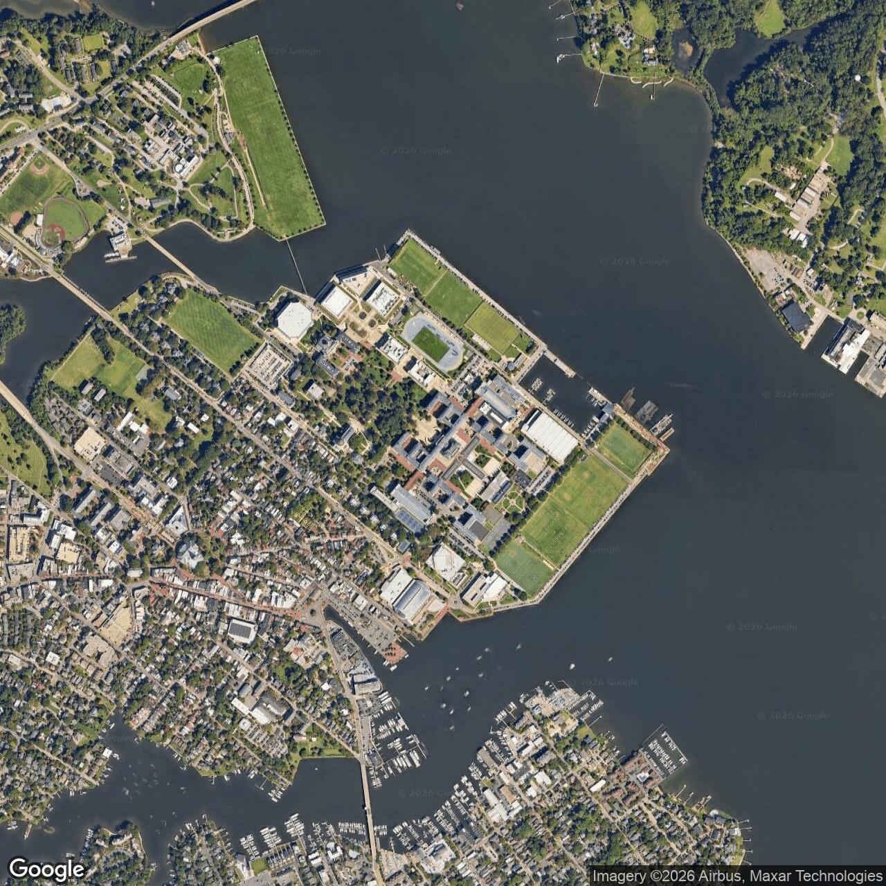 Current Google Satellite Image of United States Naval Academy, Annapolis Maryland