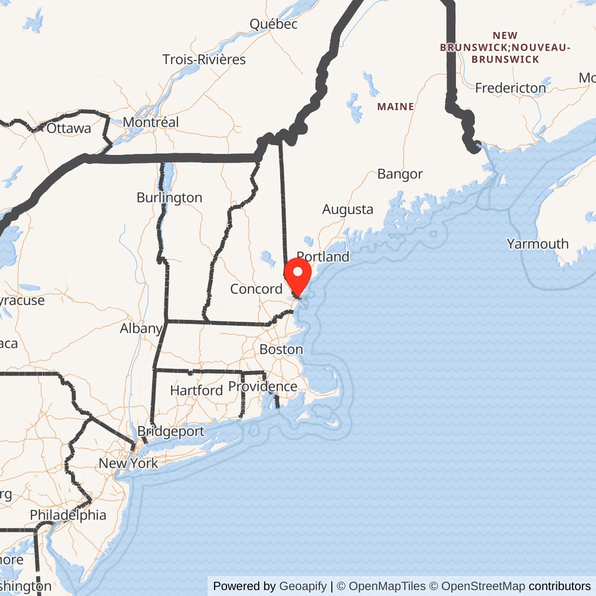 Map showing location of Portsmouth Naval Shipyard, Maine