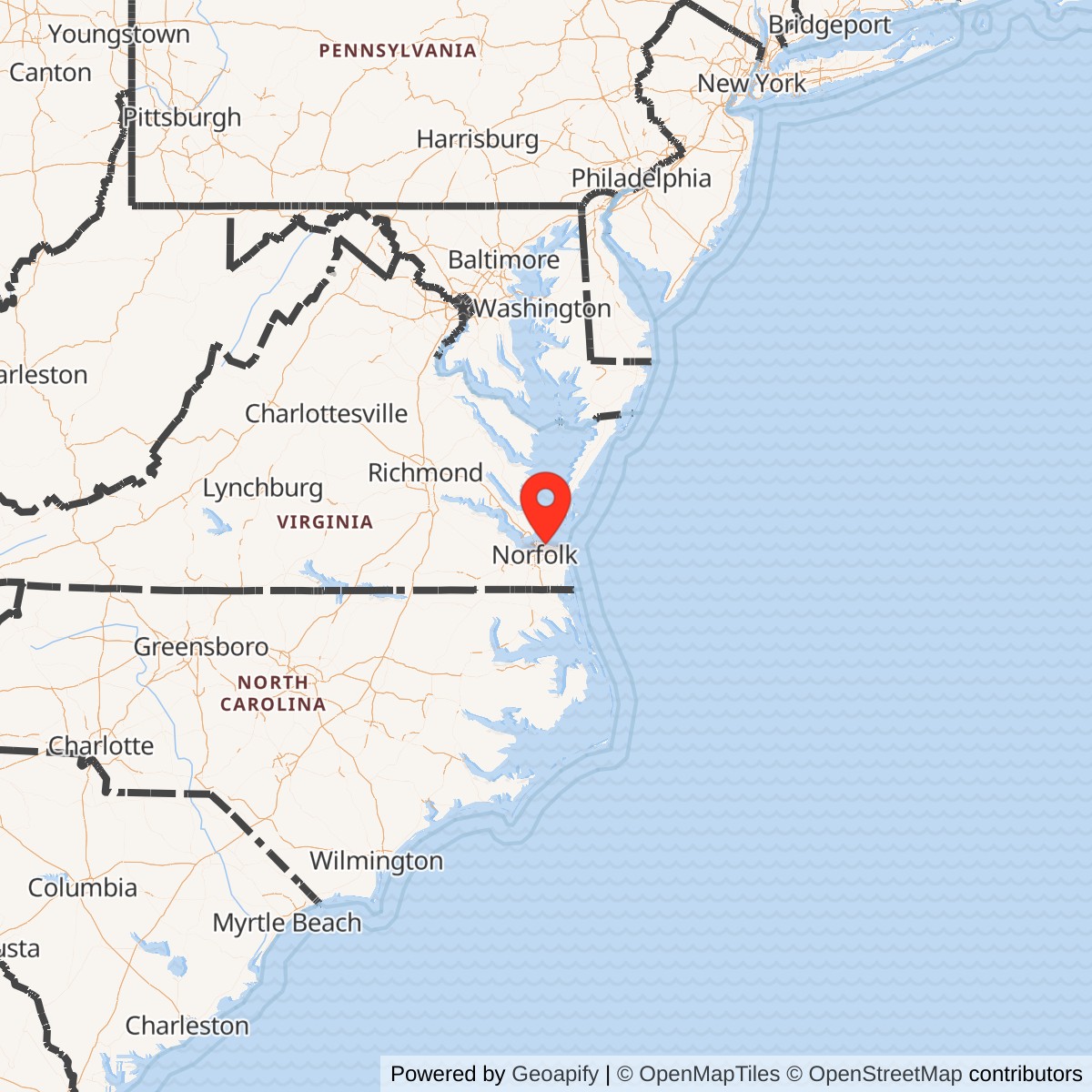 Map showing location of Naval Amphibious Base Little Creek, Virginia