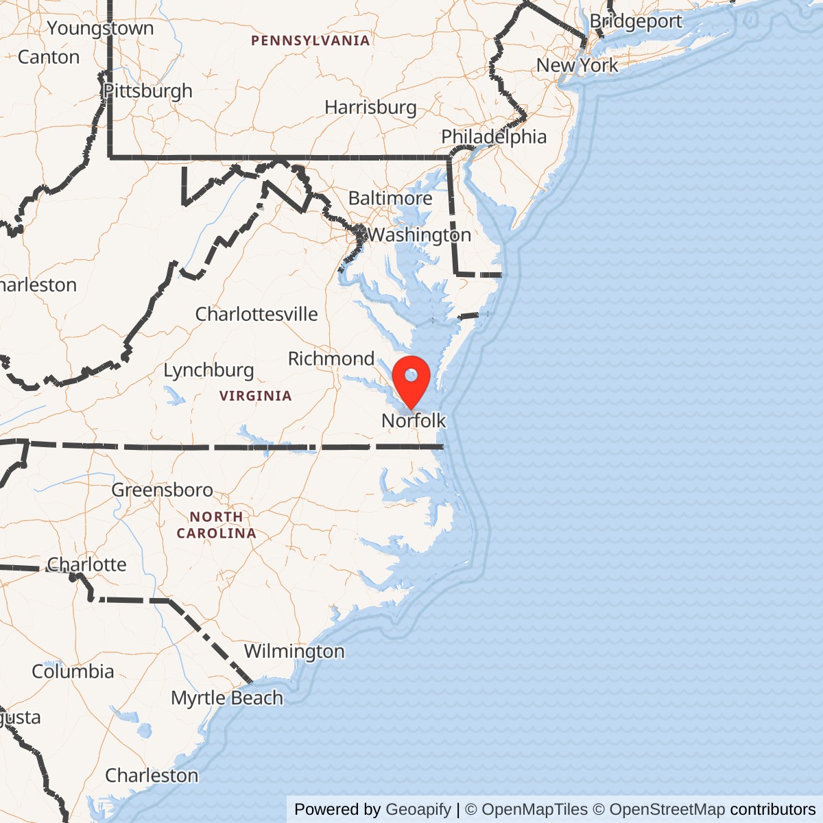 Map showing location of Naval Station Norfolk, Virginia
