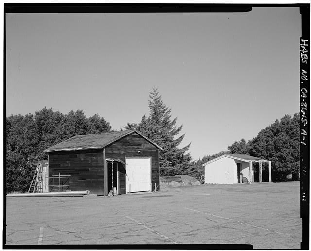 Miil Valley Radar Station EXTERIORS OF PAINT LOCKER, BUILDING 101, ON RIGHT, AND CIVIL ENGINEERING STORAGE, BUILDING 105 ON LEFT, LOOKING NORTH.