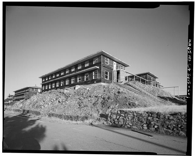 Mill Valley Early Warning Radar Station OBLIQUE VIEW OF THE BACHELOR AIRMEN QUARTERS WITH BUILDING 212 IN THE FOREGROUND, LOOKING EAST-NORTHEAST.