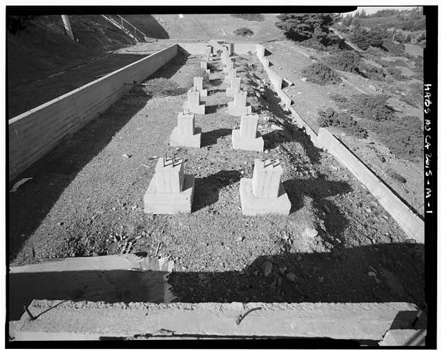 Mill Valley Early Warning Radar Station  DETAIL OF THE FOUNDATION OF BUILDING 216, LOOKING NORTH. 