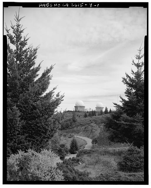 Mill Valley Early Warning Radar Station DISTANT VIEW OF RADAR DOMES, STRUCTURE 409 ON THE RIGHT AND 411 ON THE LEFT, LOOKING NORTHEAST.