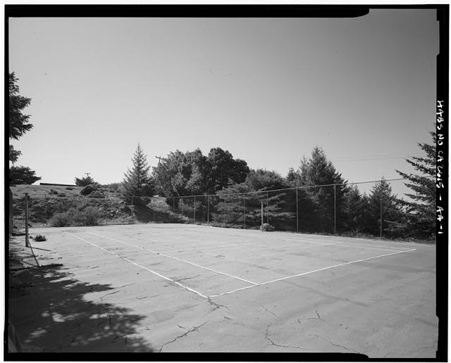 Mill Valley Early Warning Radar Station OBLIQUE VIEW OF THE TENNIS COURTS, BUILDING 436, LOOKING WEST.