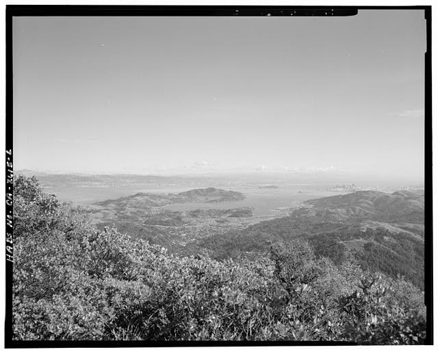 Mill Valley Early Warning Radar Station DISTANT VIEW OF THE SITE LOOKING TOWARDS MILL VALLEY AND SAN FRANCISCO IN THE DISTANCE, LOOKING WEST.