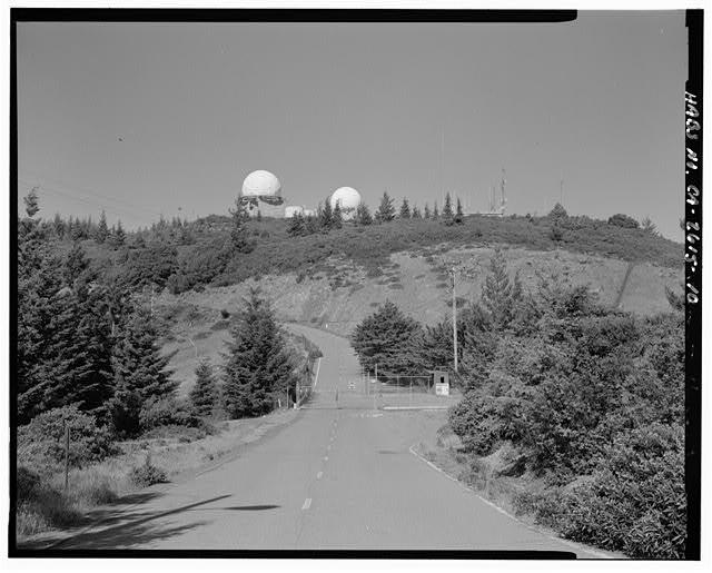 Mill Valley Early Warning Radar Station  CONTEXT VIEW OF RADOMES FROM NEAR THE EXPLOSIVE STORAGE SHED, LOOKING EAST-NORTHEAST.