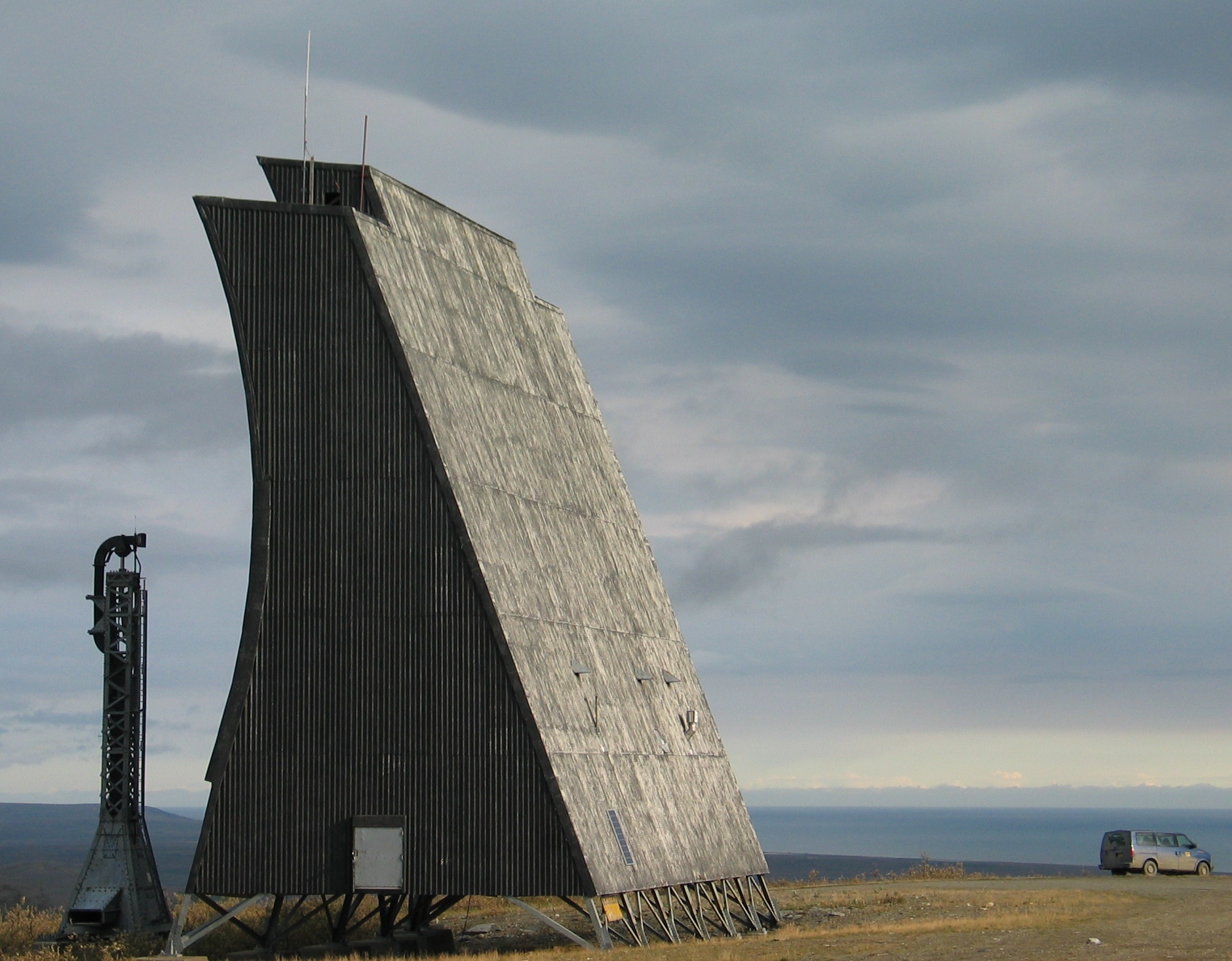 Anvil Mountain White Alice antenna reflector structure photographed in 2005