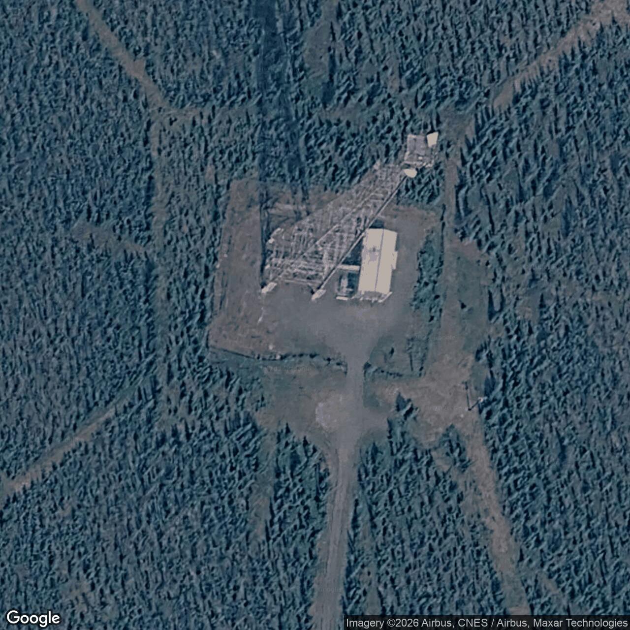 Current Google Satellite Image of Aurora Radio Relay Station: White Alice BMEWS Route, Gakona Alaska