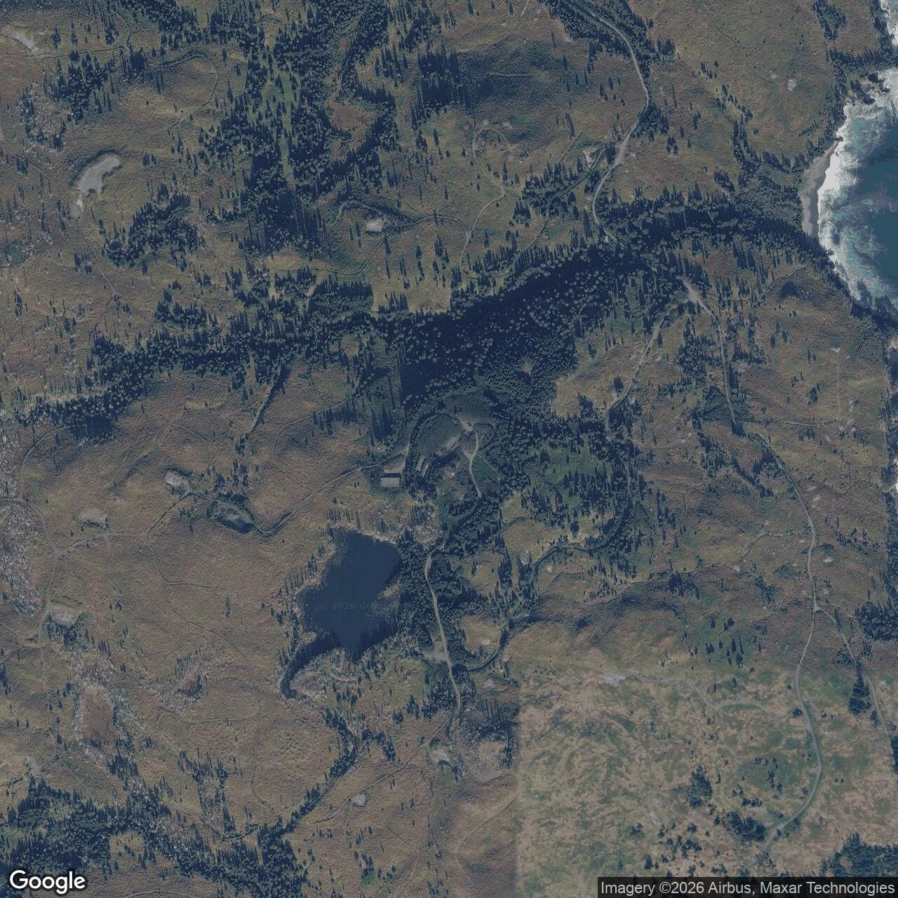 Current Google Satellite Image of Cape Chiniak Tracking Station / Planned White Alice Site, Alaska