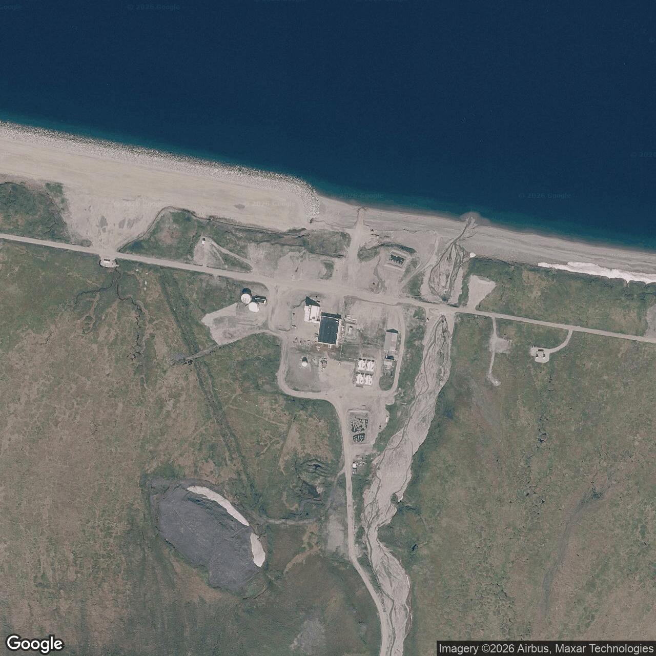 Current Google Satellite Image of Cape Lisburne Air Force Station / Cape Lisburne Long Range Radar Site, Alaska