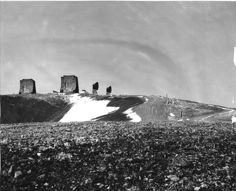 Historic White Alice antennas at Cape Lisburne, showing two large reflector faces and two smaller dishes