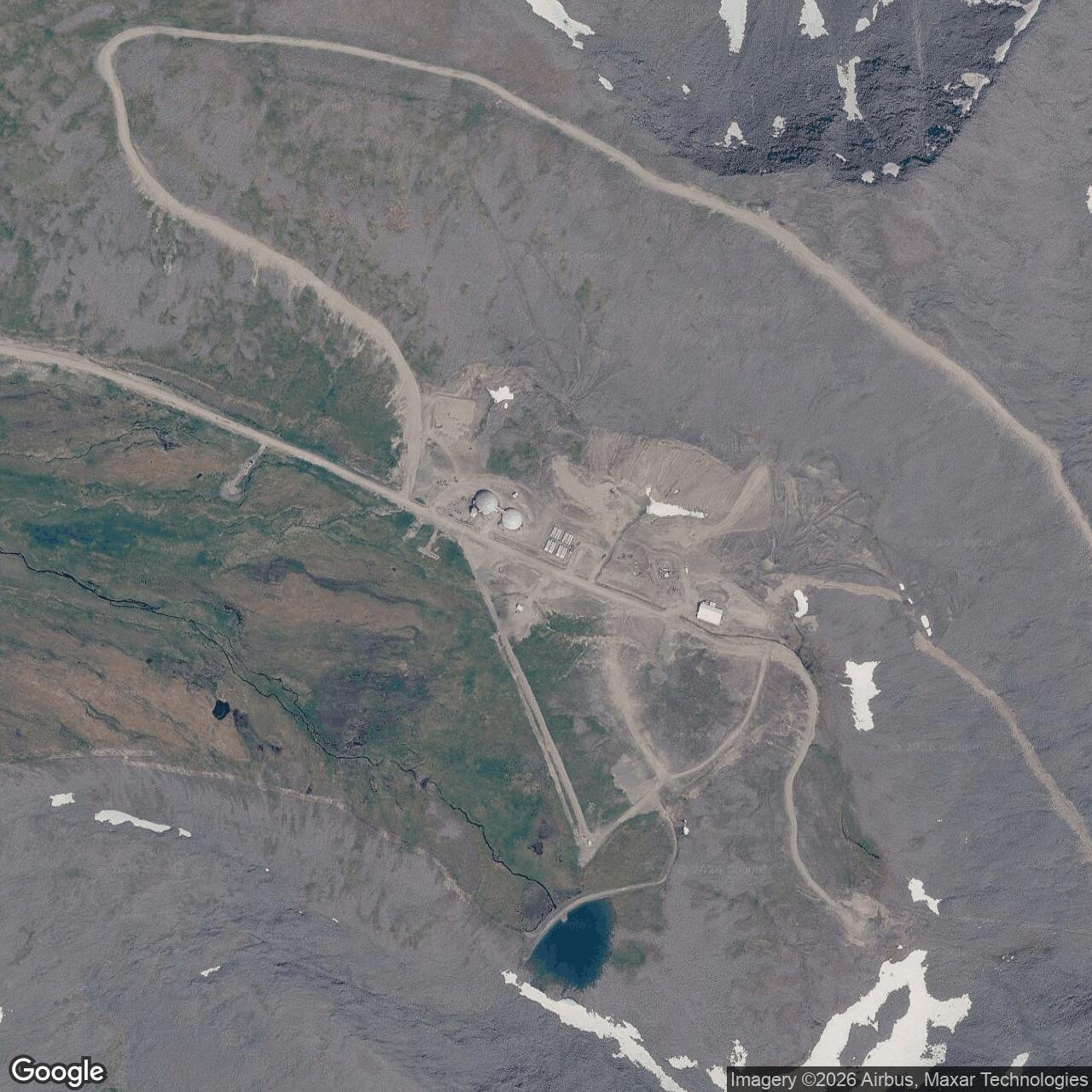 Current Google Satellite Image of Cape Romanzof Air Force Station / Cape Romanzof Long Range Radar Site, Alaska