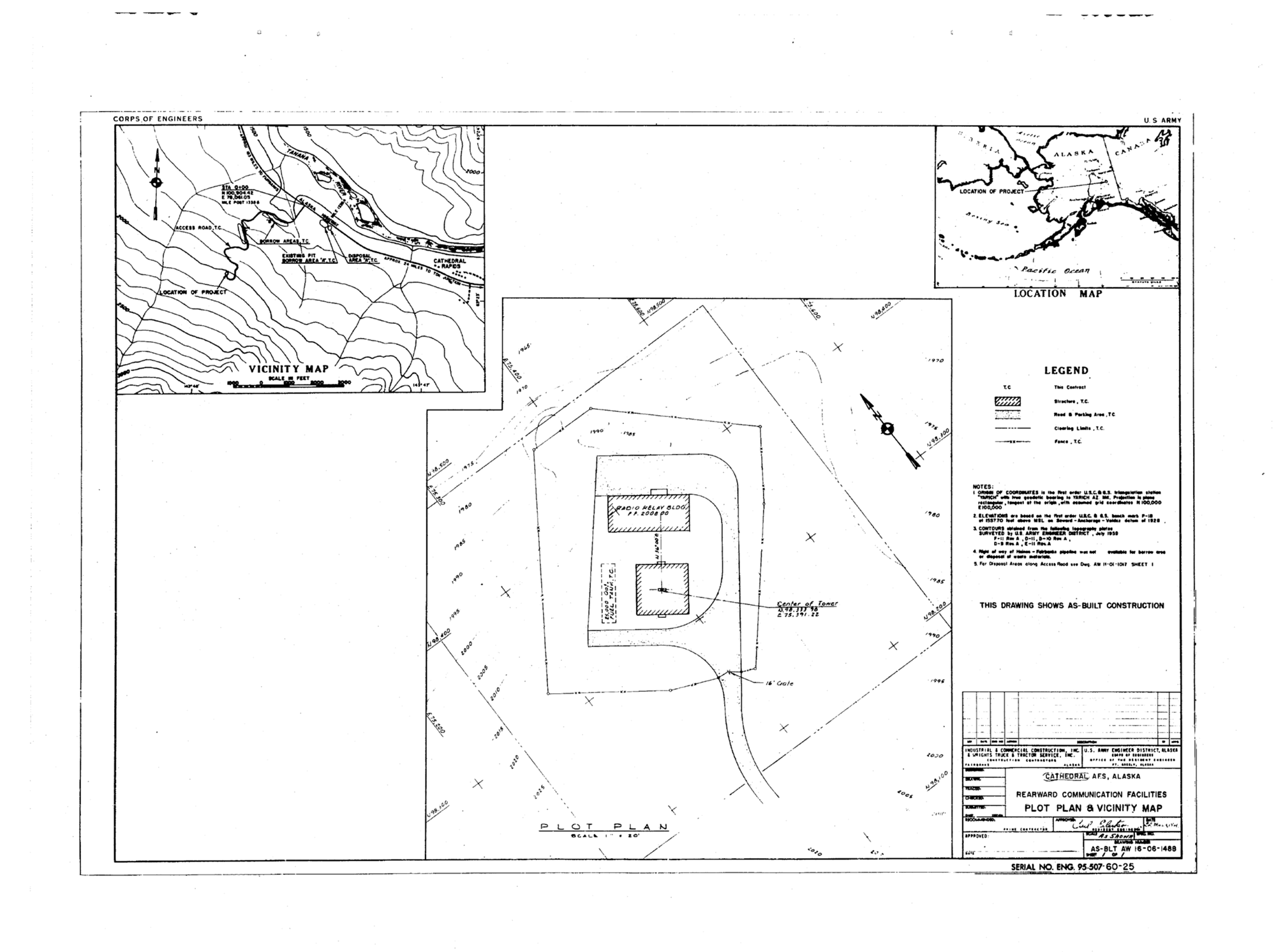 Original Army Corps as-built Cathedral Air Force Station plot and vicinity map from the White Alice inventory
