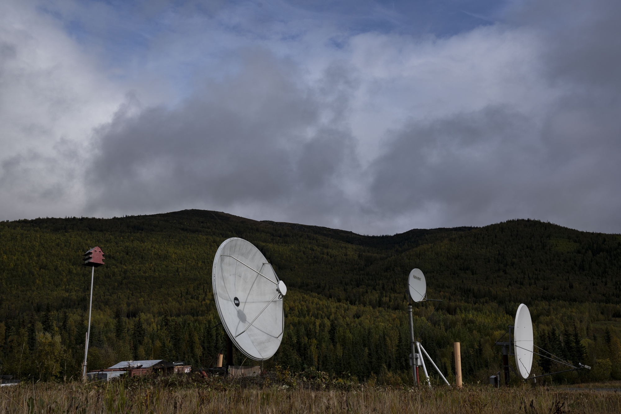 Modern satellite dishes at Indian Mountain lower camp in 2023