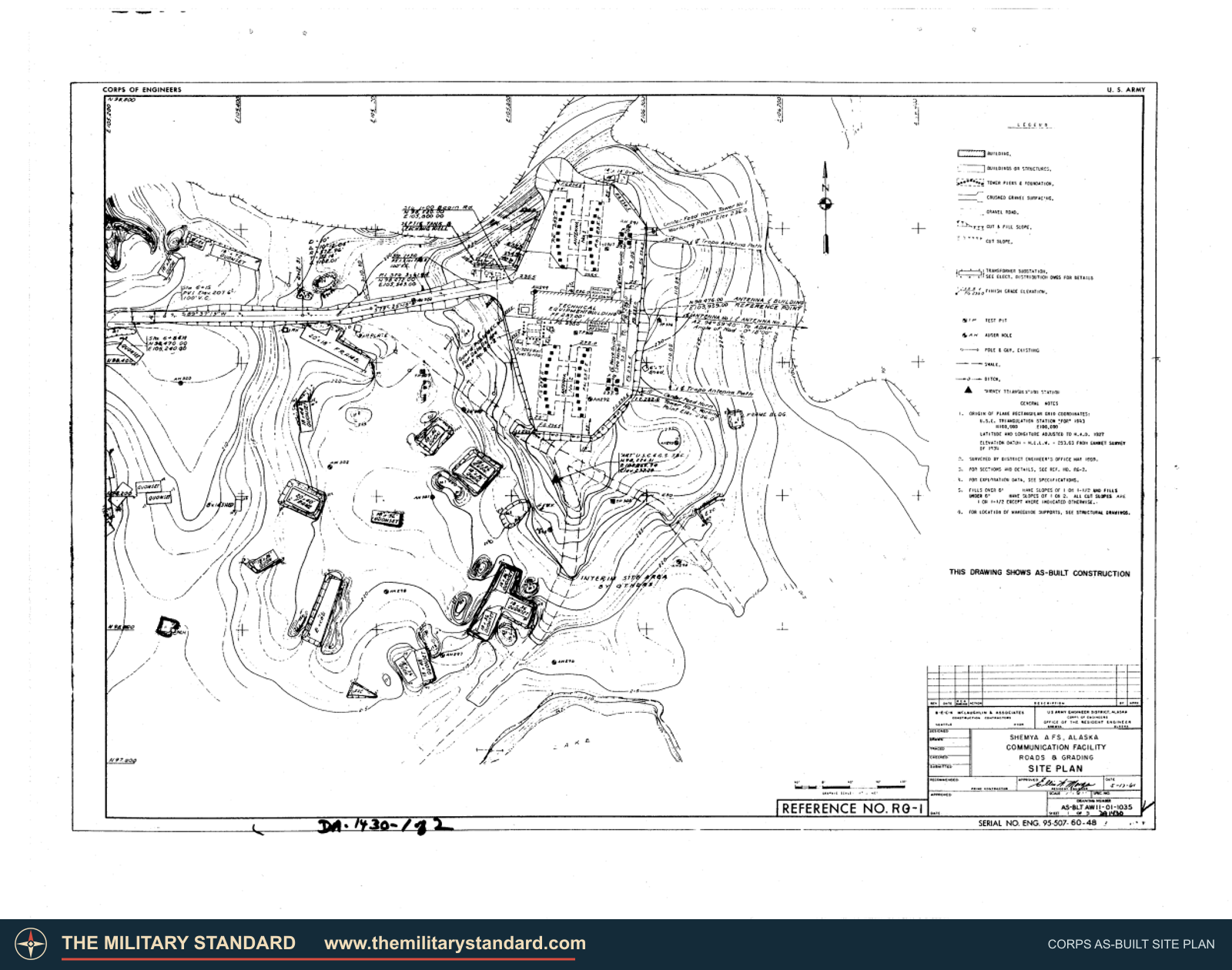 U.S. Army Corps as-built Shemya communication facility site plan showing antenna and building arrangement