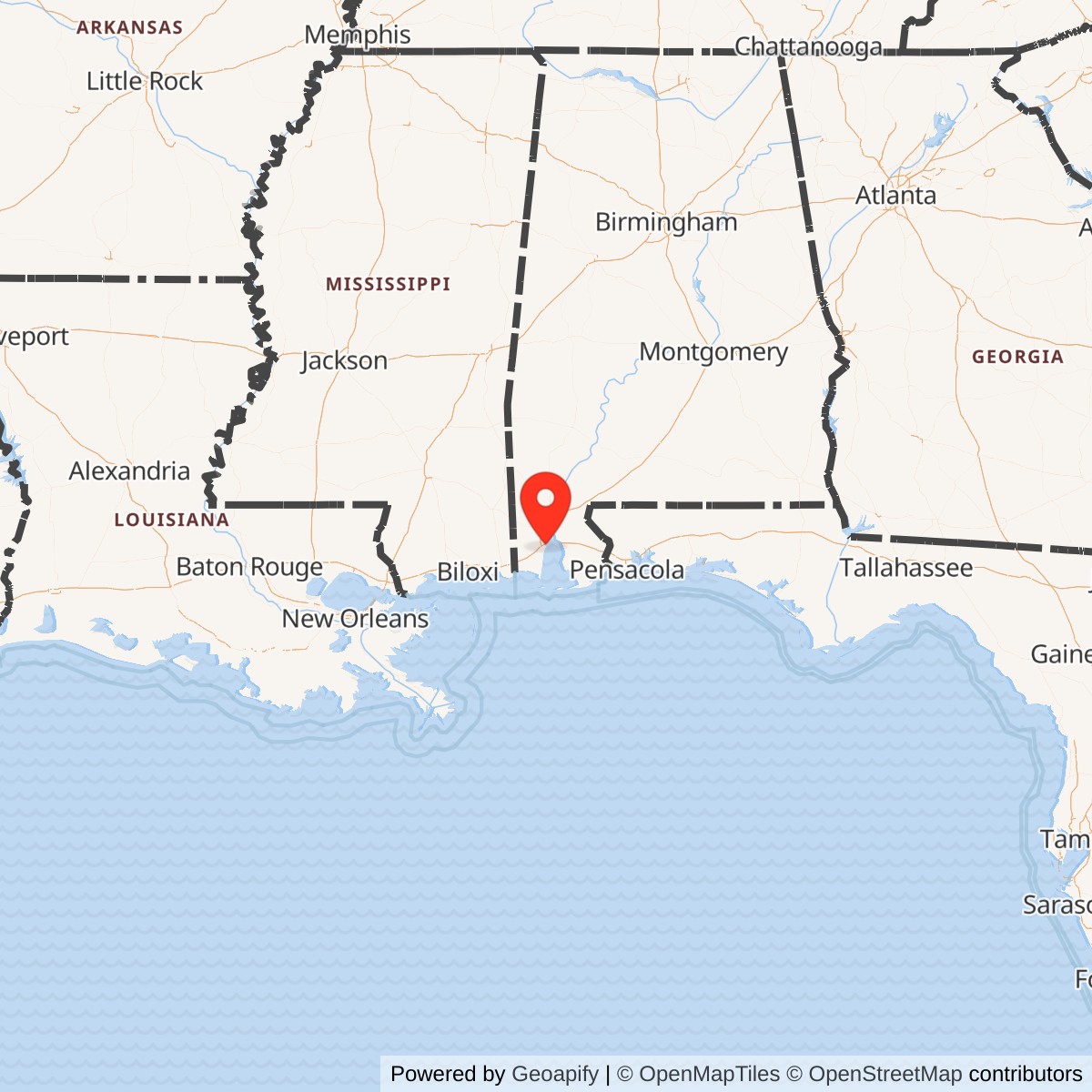 Map showing location of Brookley Air Force Base, Alabama