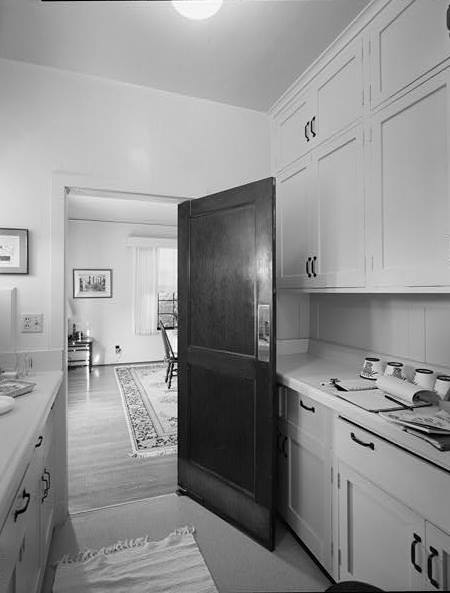 BUTLER'S PANTRY, LOOKING FROM KITCHEN DOORWAY TOWARD DINING ROOM