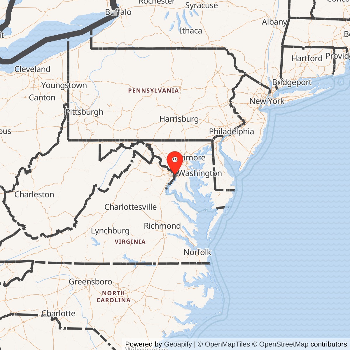 Map showing location of Bolling Air Force Base, Washington DC