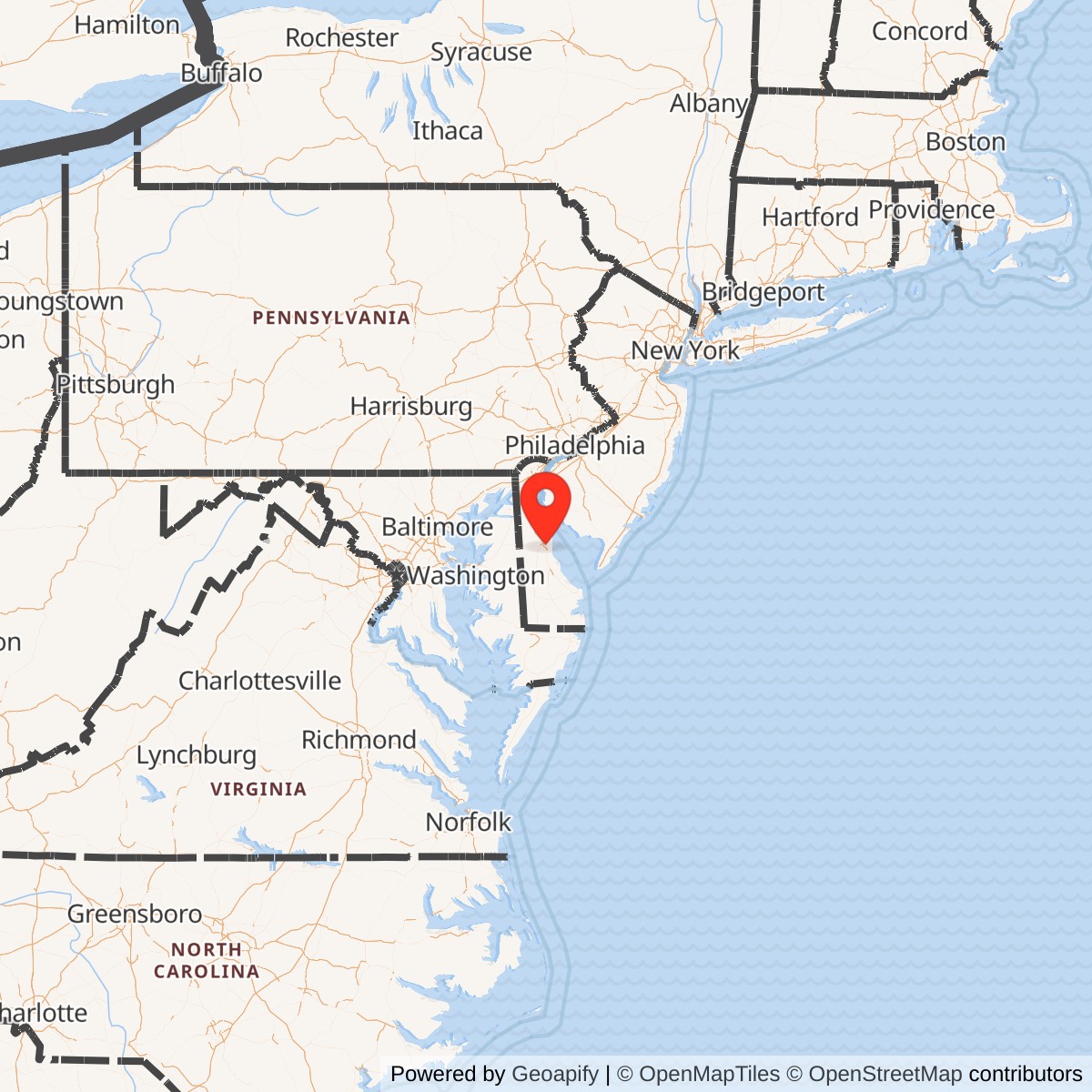 Map showing location of Dover Air Force Base, Delaware