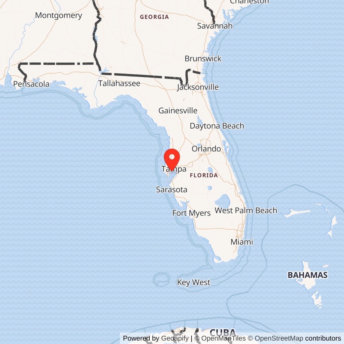 Map showing location of MacDill Air Force Base, Florida