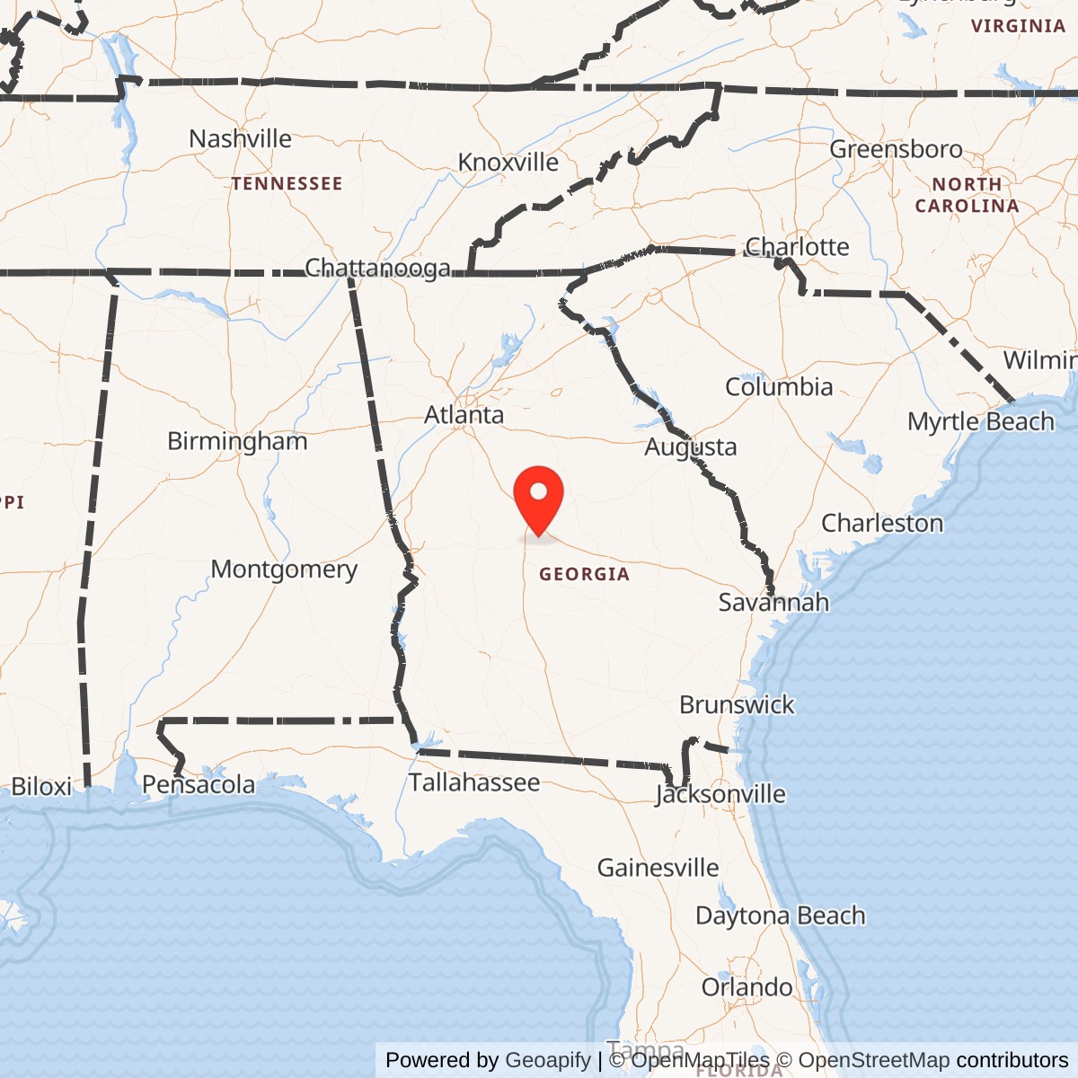 Map showing location of Robins Air Force Base