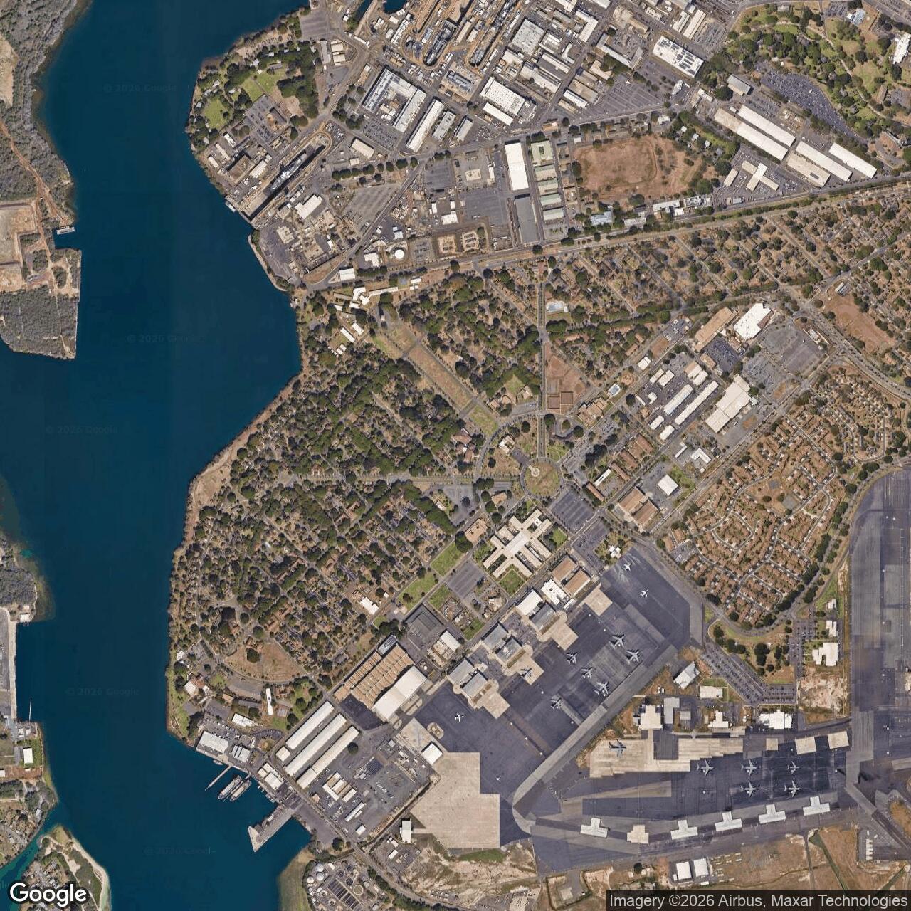 Current Google Satellite Image of Hickam Air Force Base, Hawaii