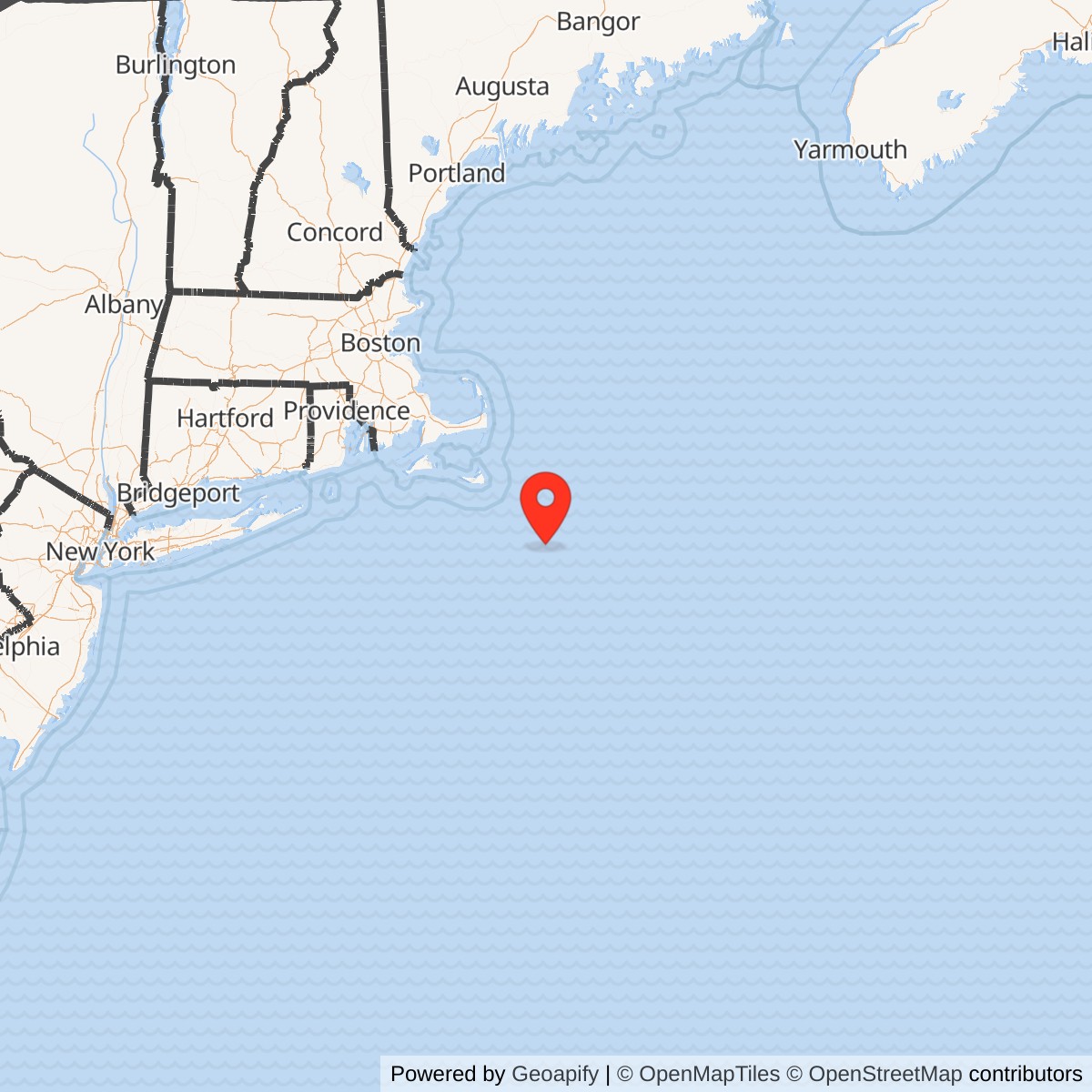 Map showing location of Texas Tower No. 3 / Nantucket Shoal Radar Station, Massachusetts