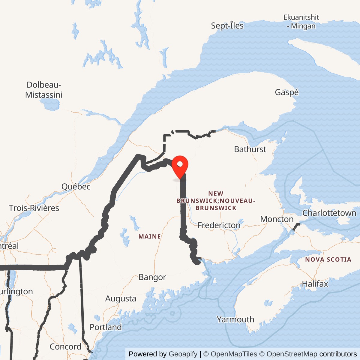 Map showing location of Loring Air Force Base, Limestone Maine