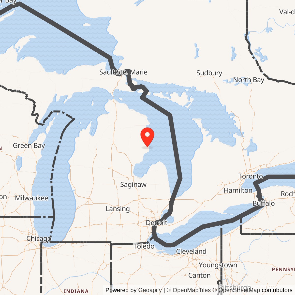 Map showing location of Wurtsmith Air Force Base, Michigan