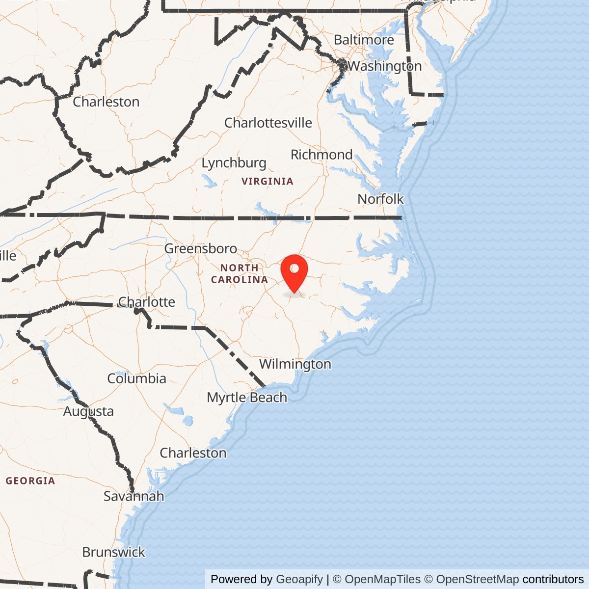 Map showing location of Seymour Johnson Air Force Base, North Carolina