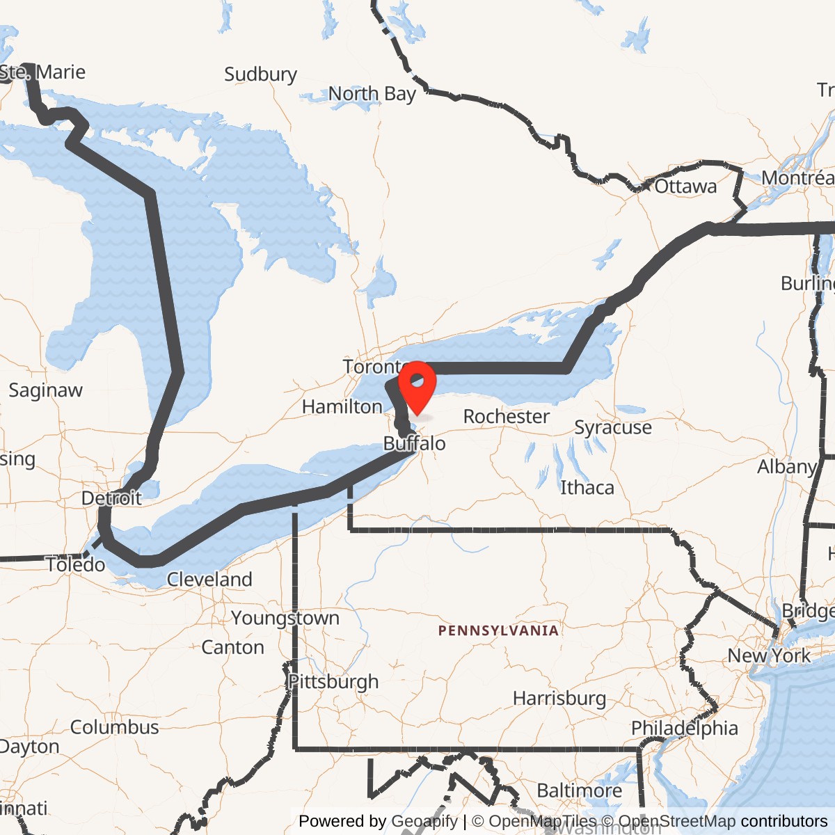 Map showing location of Lockport Air Force Station, New York