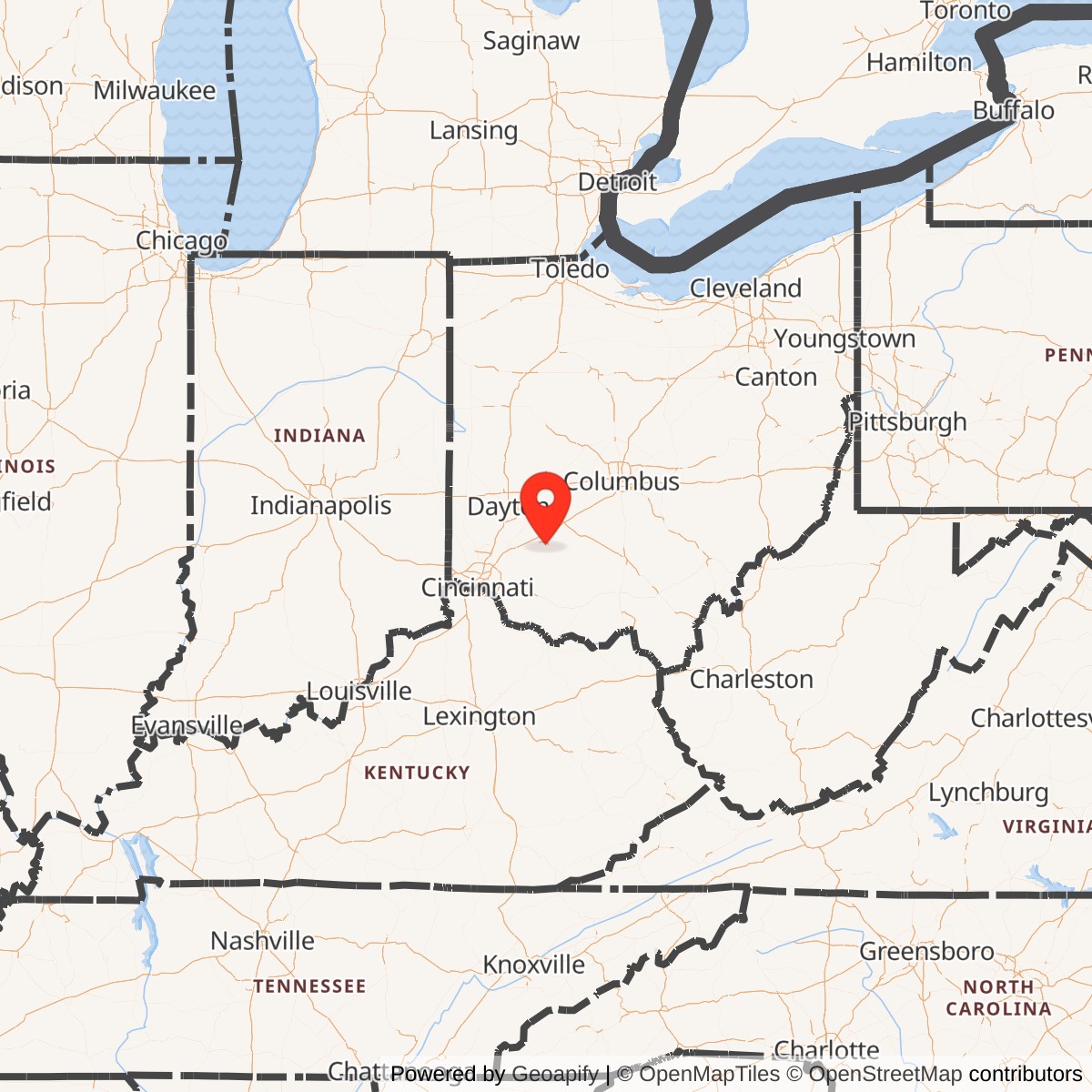 Map showing location of Clinton County Air Force Base, Ohio