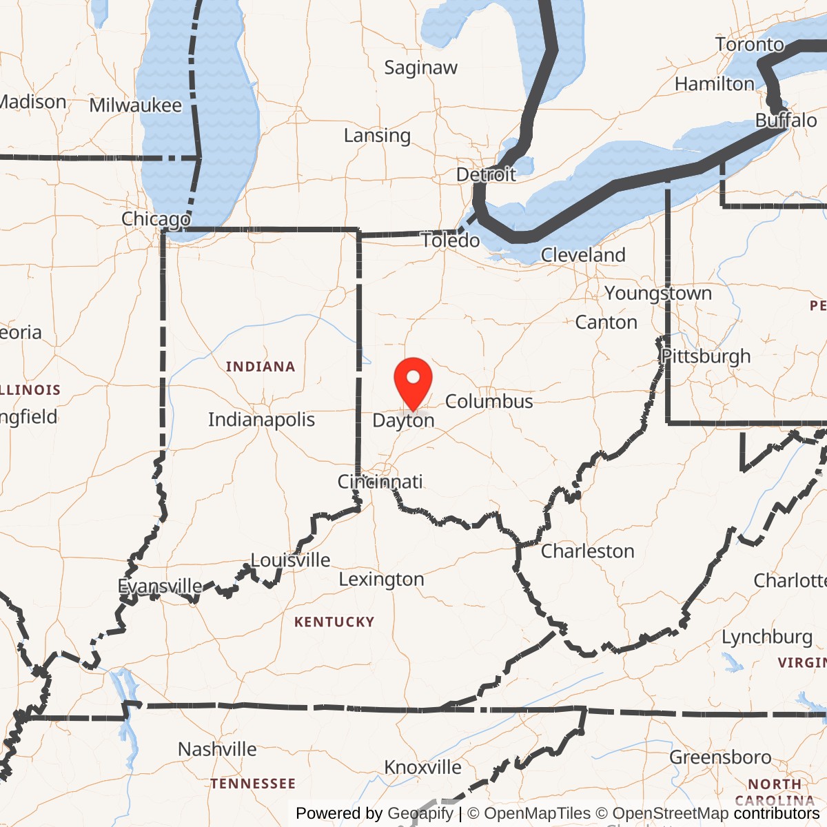 Map showing location of Wright-Patterson Air Force Base, Ohio