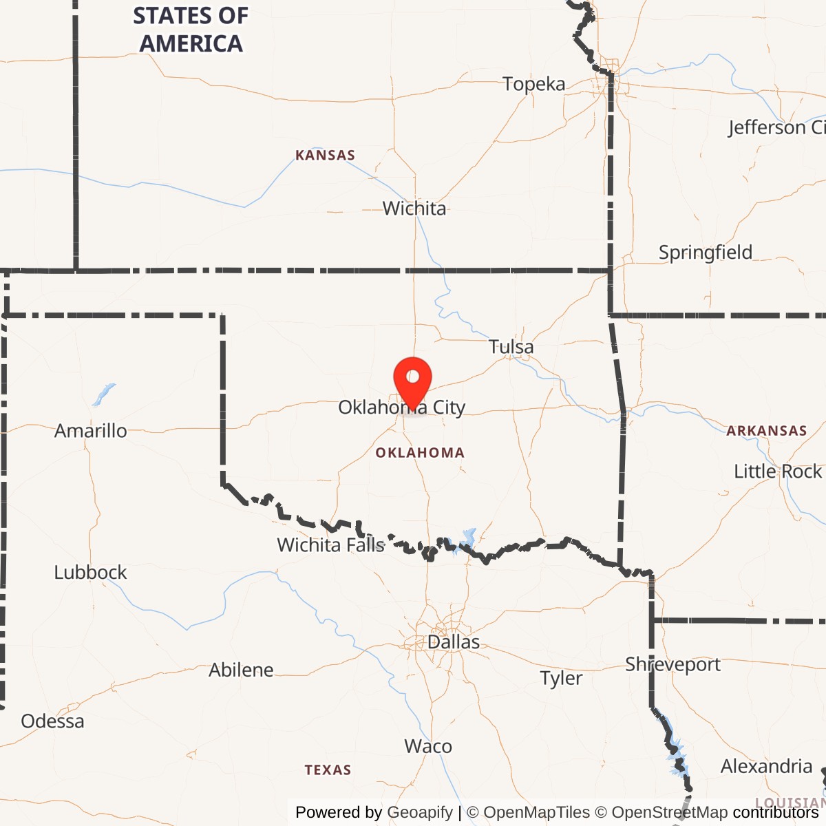 Map showing location of Oklahoma City Air Force Station / Manual Direction Center P-86, Oklahoma