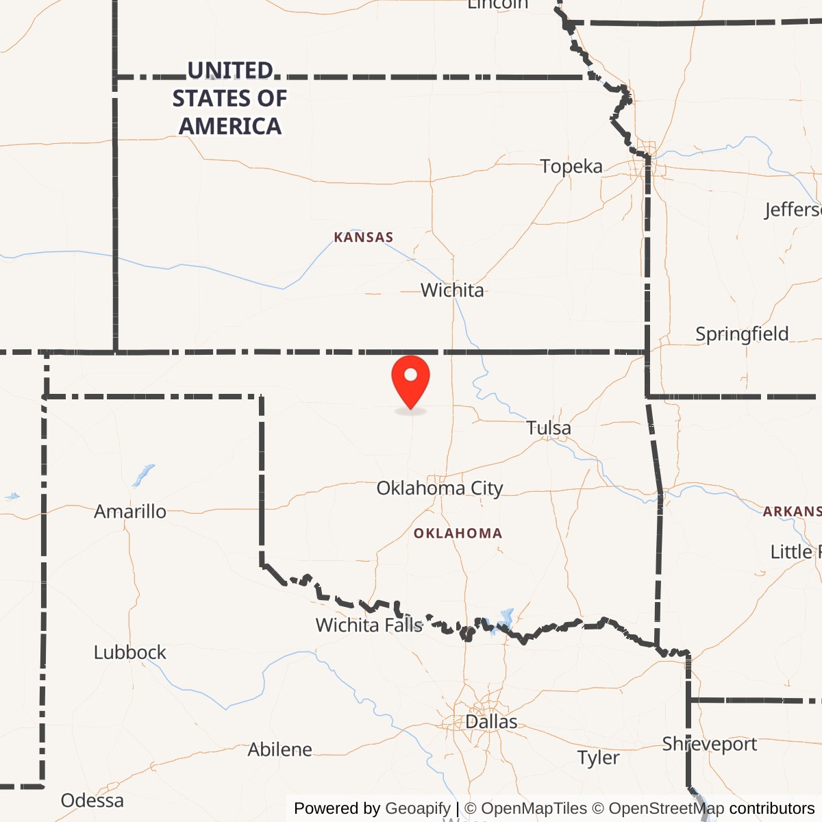 Map showing location of Vance Air Force Base, Oklahoma