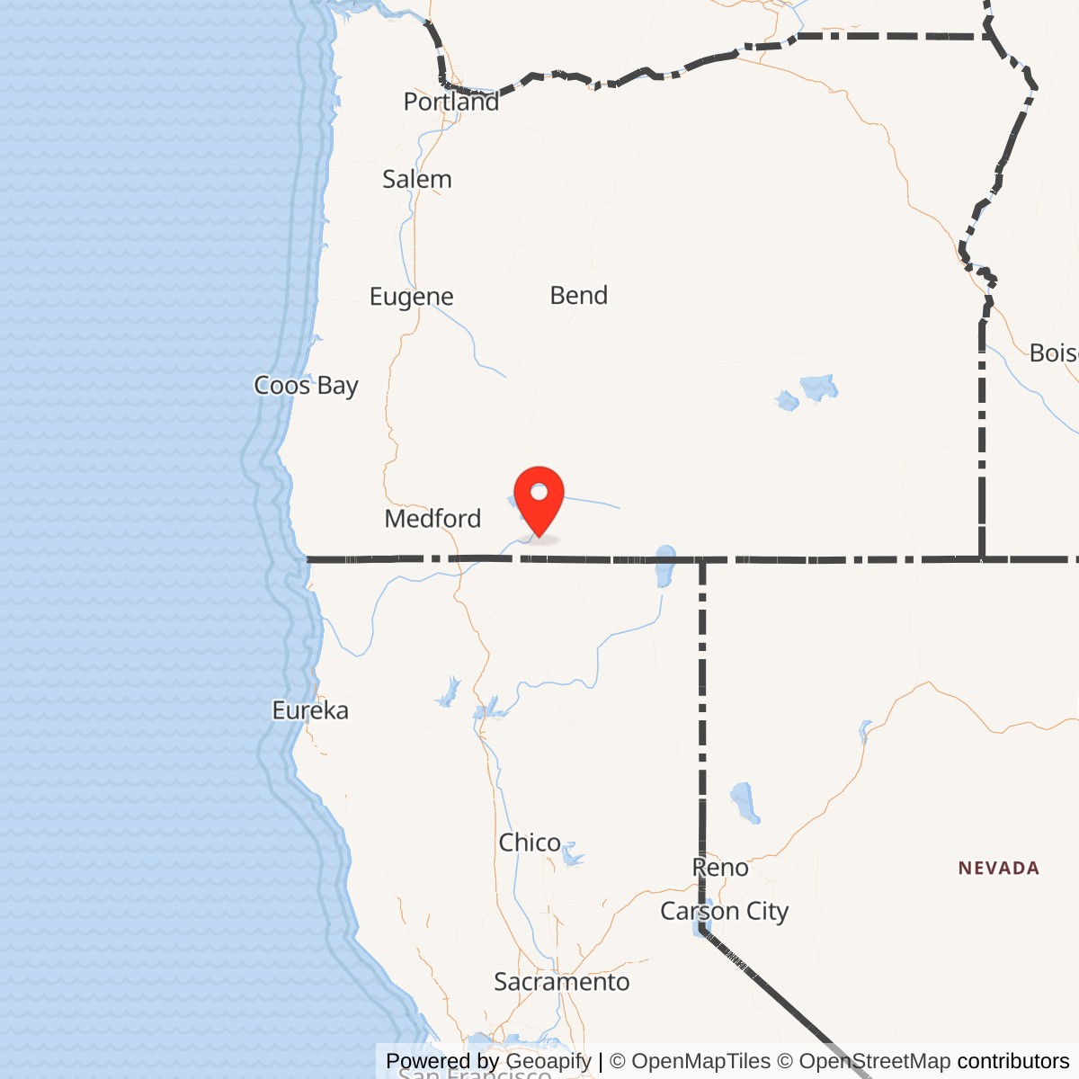 Map showing location of Kingsley Field Air National Guard Base, Oregon