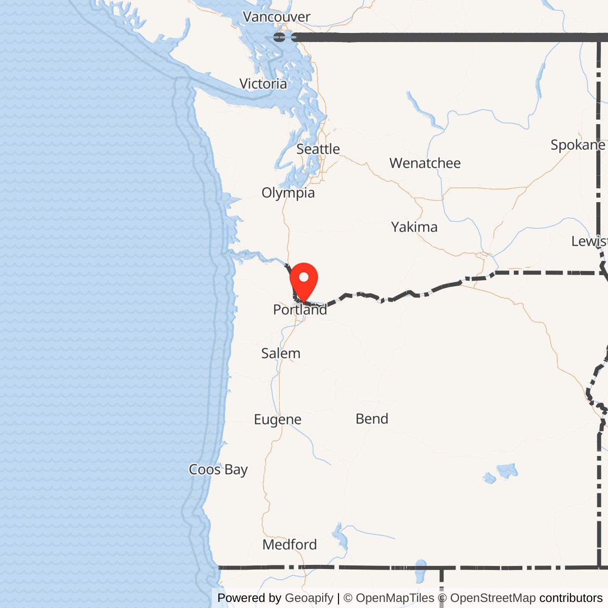 Map showing location of Portland Army Air Base / Portland Air National Guard Base, Oregon