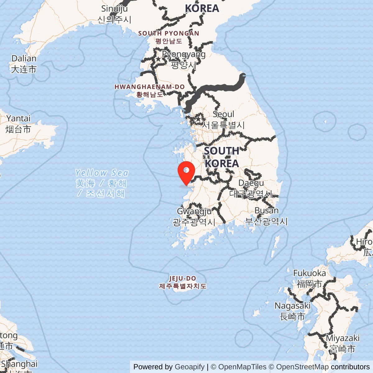 Map showing location of Kunsan Air Base, South Korea