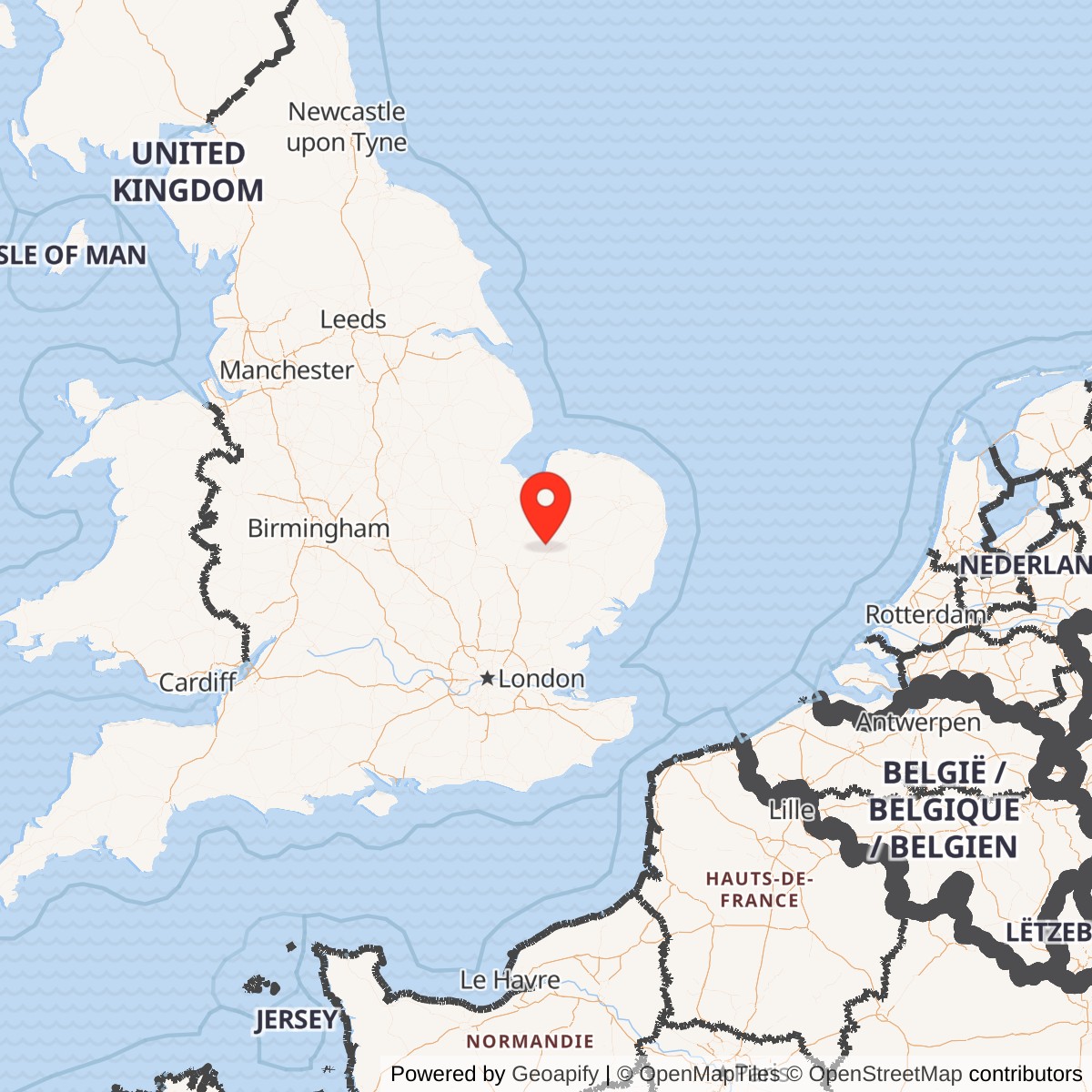 Map showing location of Royal Air Force Station Mildenhall, England