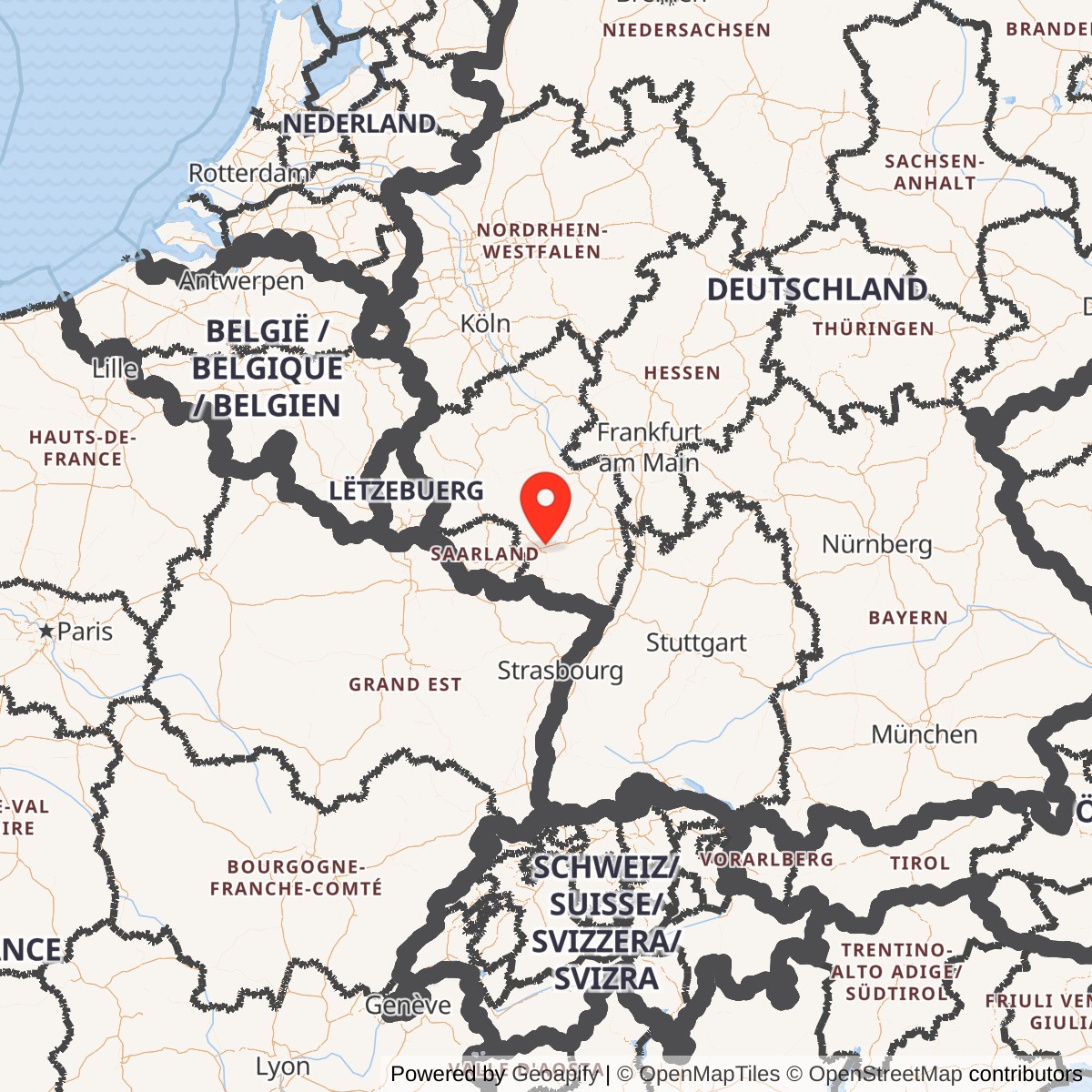 Map showing location of Ramstein Air Base, Germany