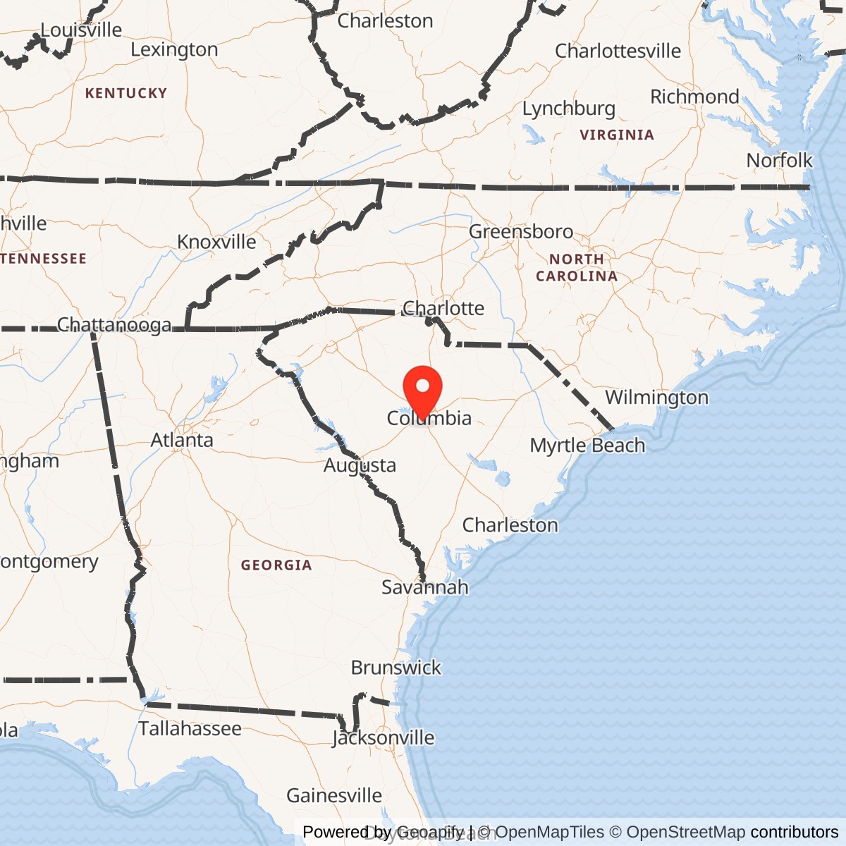 Map showing location of Columbia Army Air Base