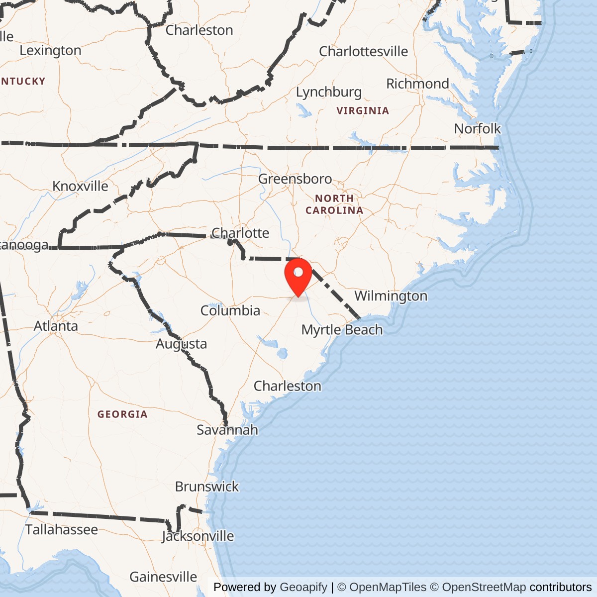 Map showing location of Florence Army Air Field, South Carolina