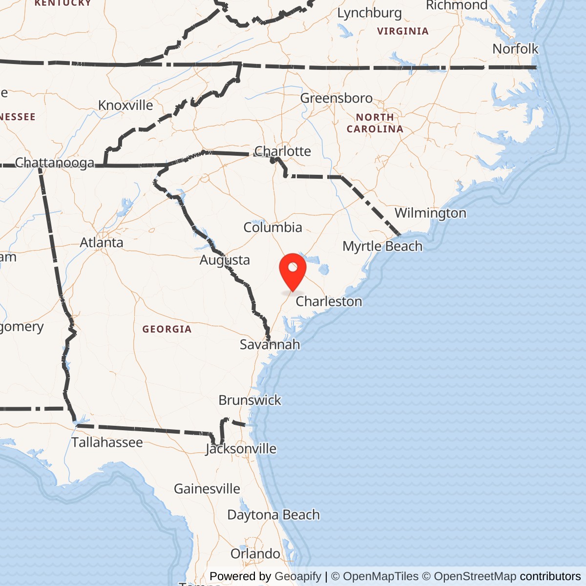 Map showing location of Walterboro Army Air Field