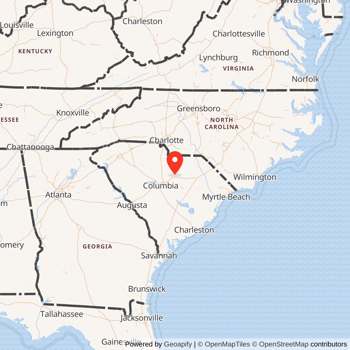 Map showing location of Woodward Air Field, South Carolina