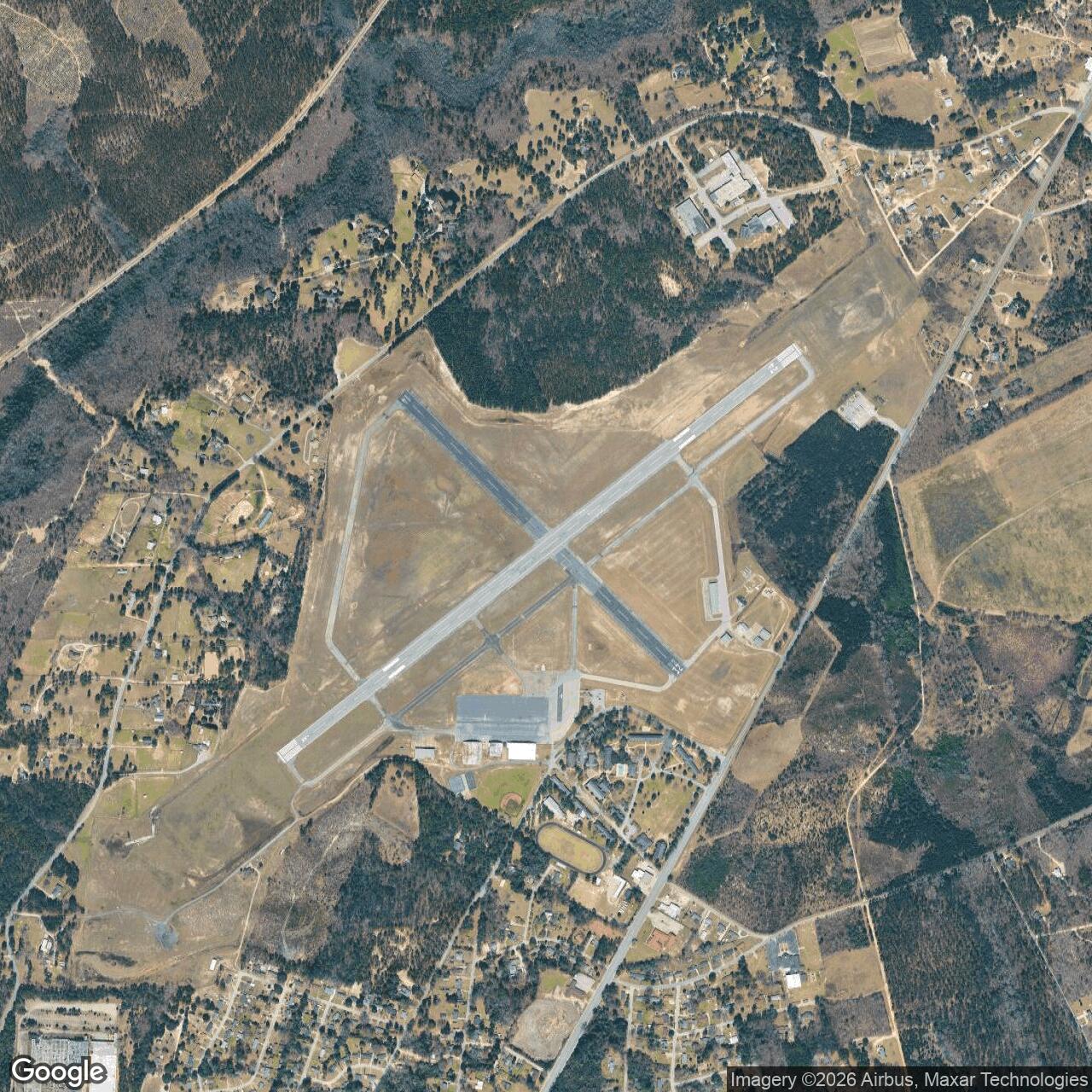 Current Google Satellite Image of Woodward Air Field, Camden South Carolina 