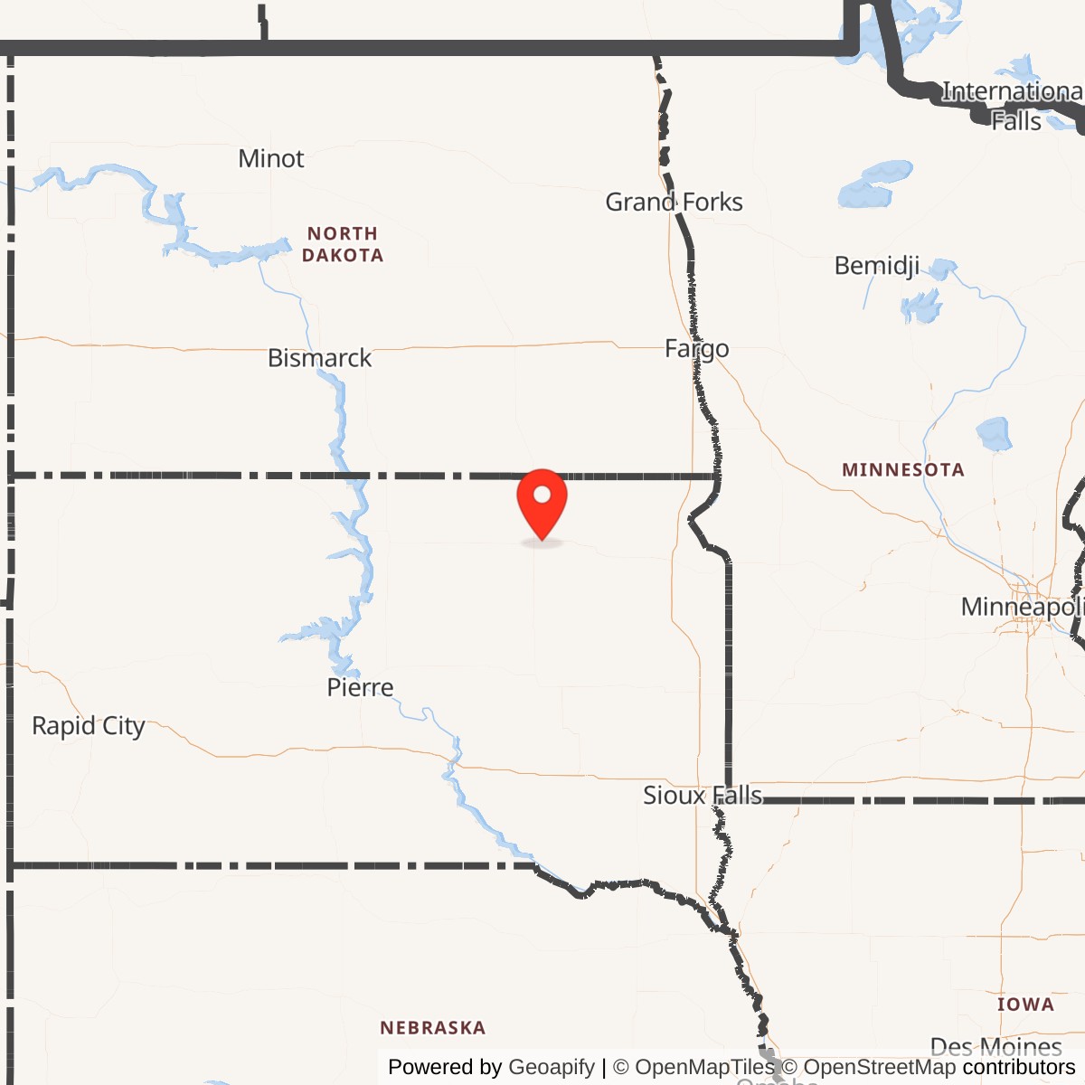 Map showing location of Aberdeen Army Airfield, South Dakota