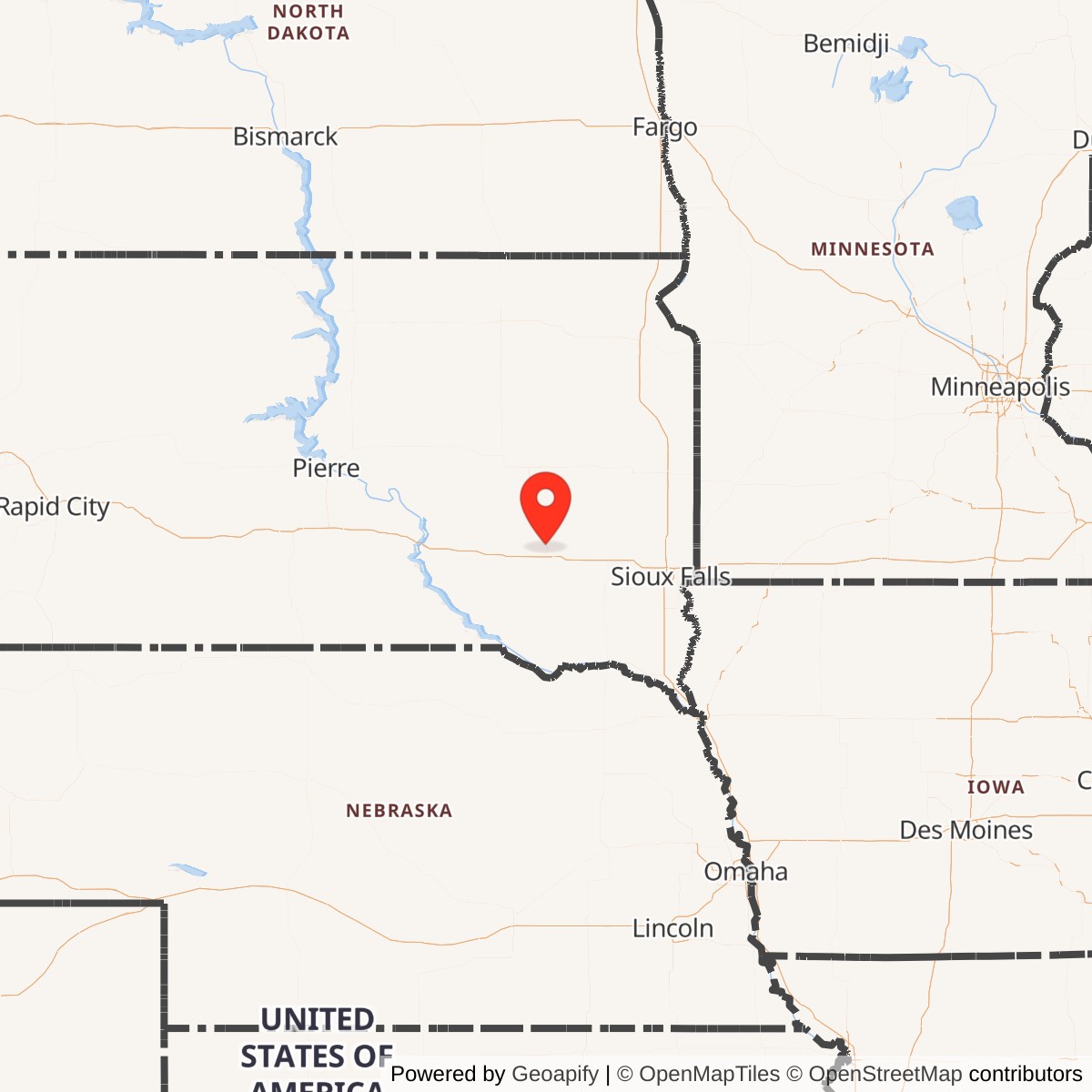 Map showing location of Mitchell Army Air Field, South Dakota