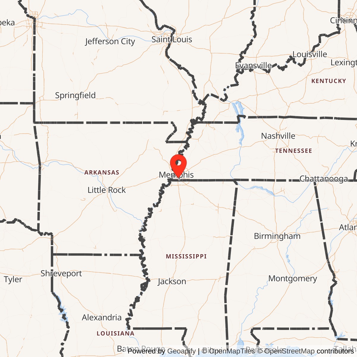 Map showing location of Memphis Army Airfield, Tennessee