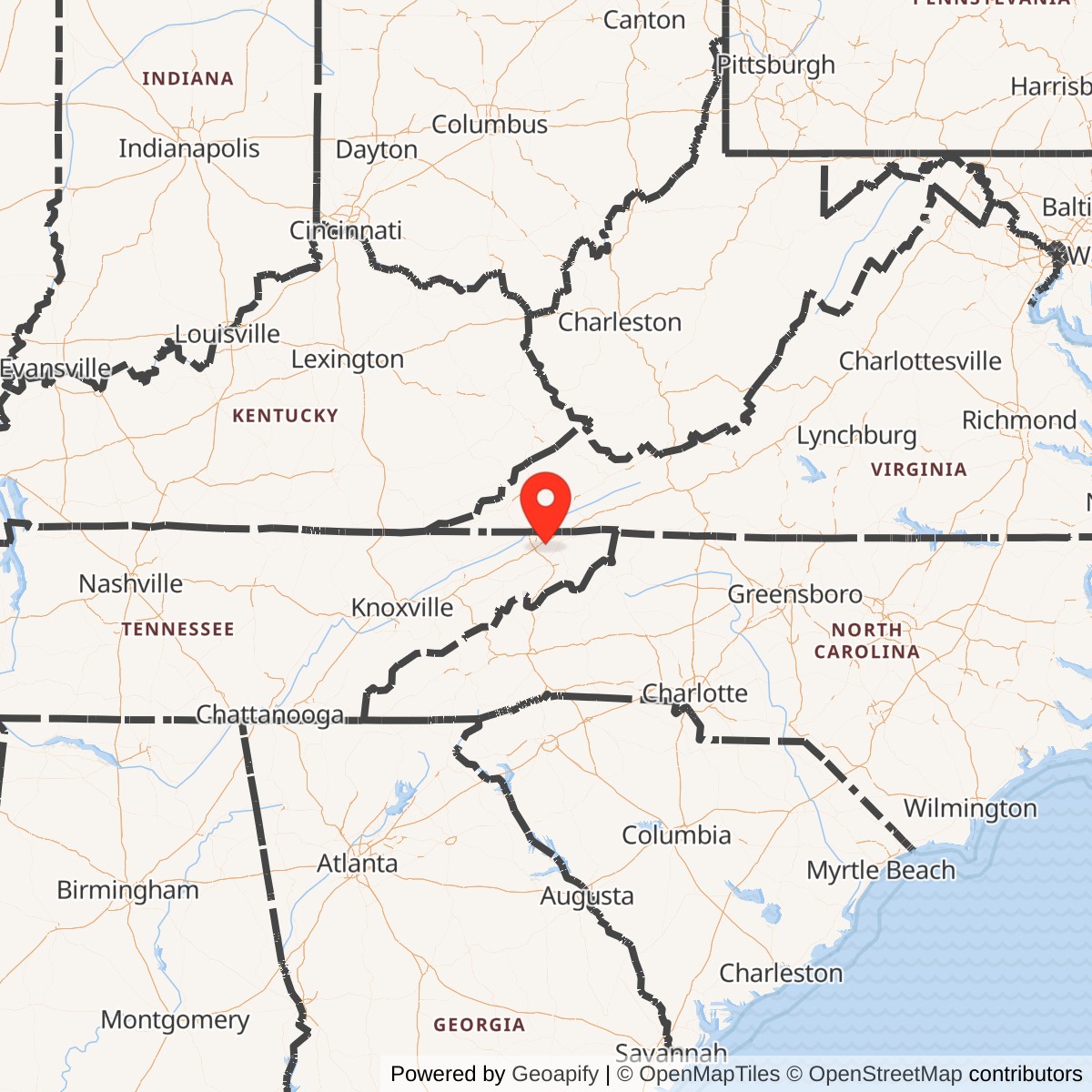 Map showing location of Tri-City Army Air Field, Tennessee